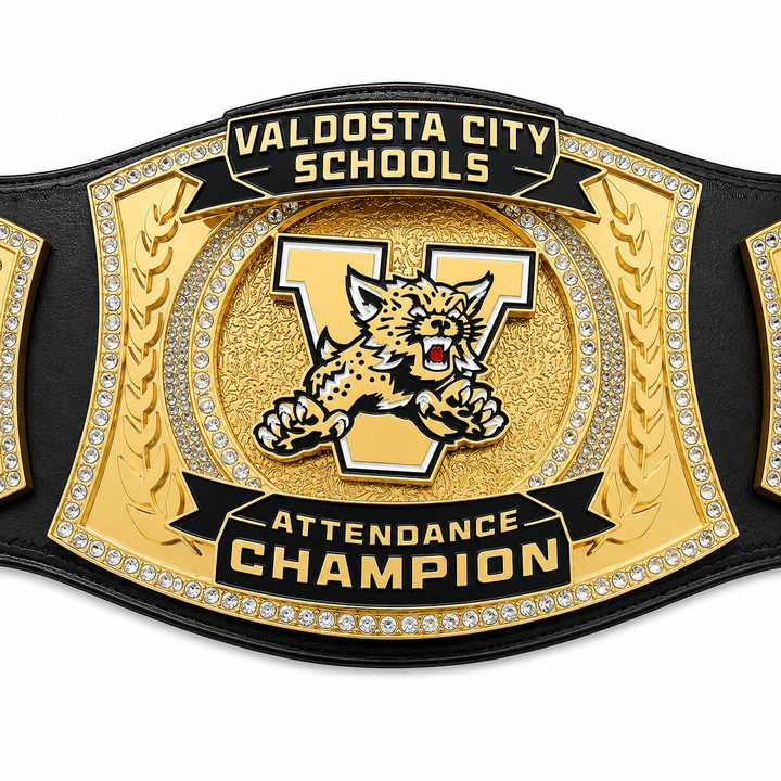 Custom School Attendance Champion Belt — Valdosta Wildcats Edition