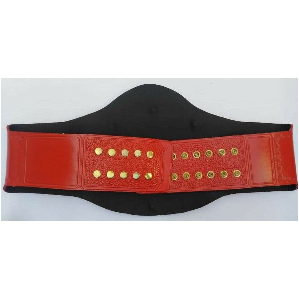 Red leather strap with gold snaps for TNA Legends championship belt by Champions Forge