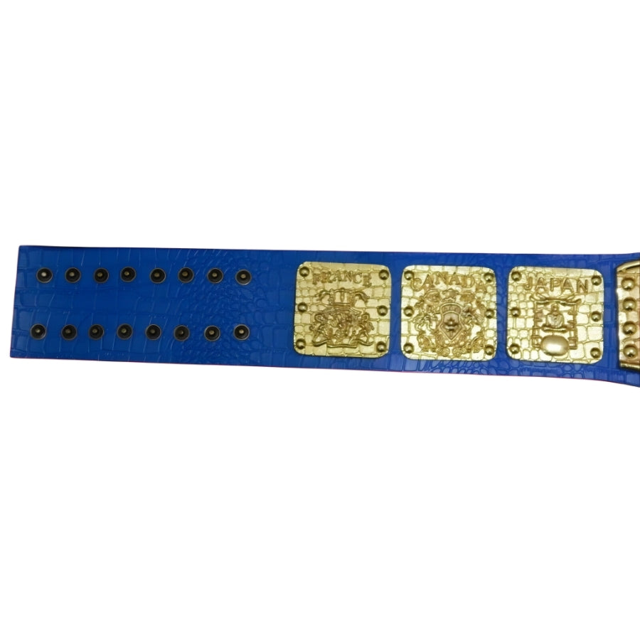 Classic 1970s Heavyweight Wrestling Championship Belt – Blue Strap (Vintage Eagle Design)