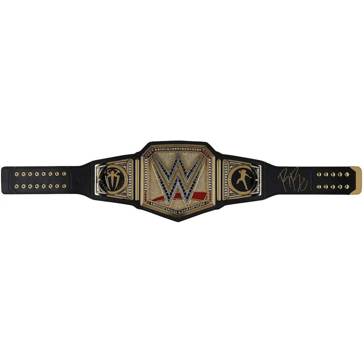 Roman Reigns WWE Autographed Universal Championship Replica Title Belt with Talent Side Plates