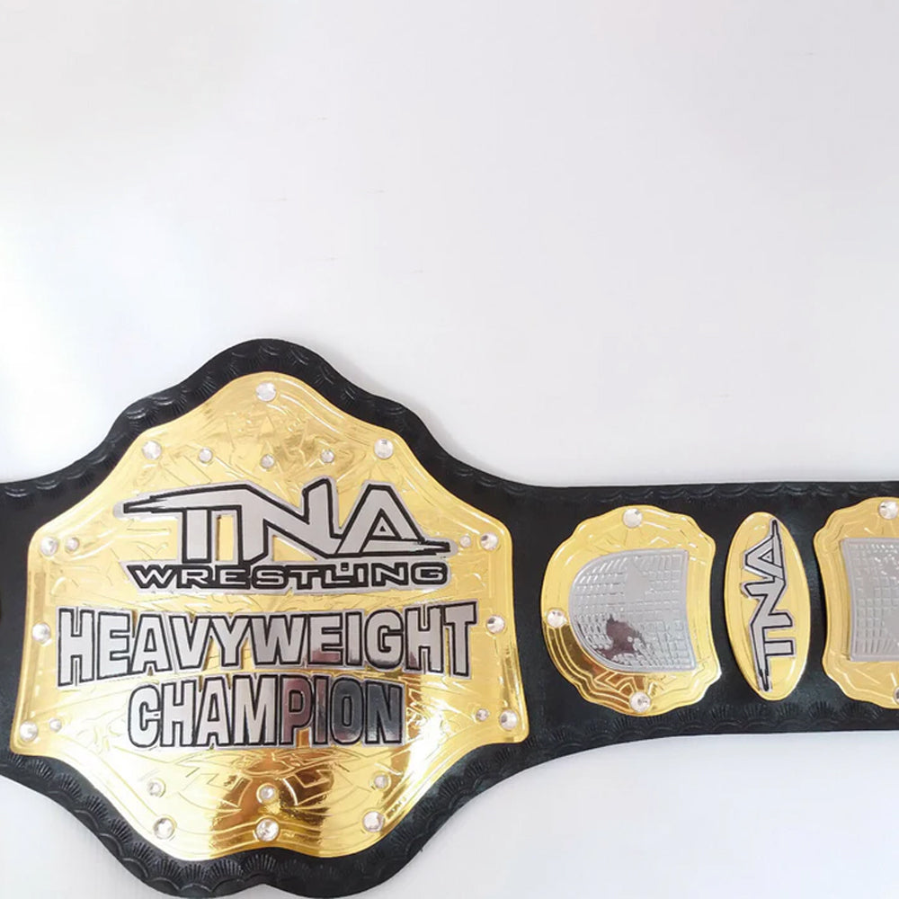 TNA heavyweight championship belt with gold plates and black strap from Champions Forge