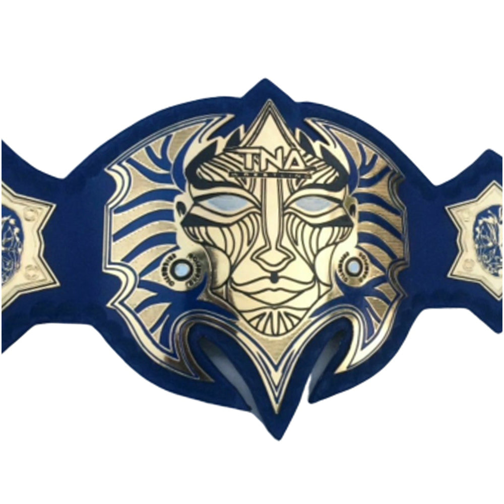 TNA Jeff Hardy championship belt replica with detailed gold and blue design from Champions Forge