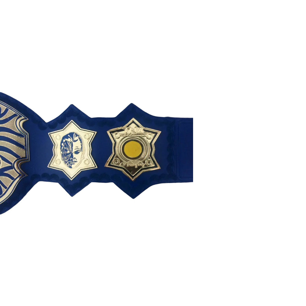 TNA Jeff Hardy championship belt side plates with blue strap from Champions Forge