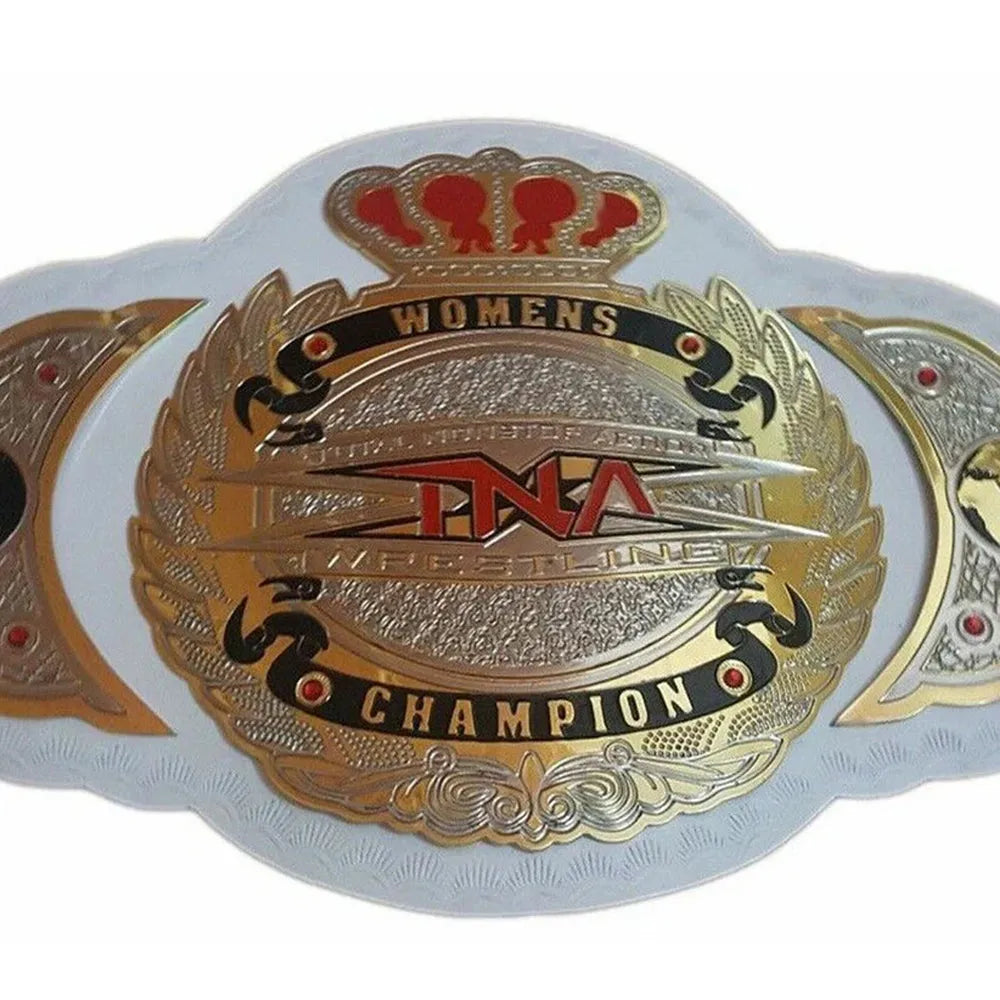 TNA womens championship belt with gold and red crown design from Champions Forge