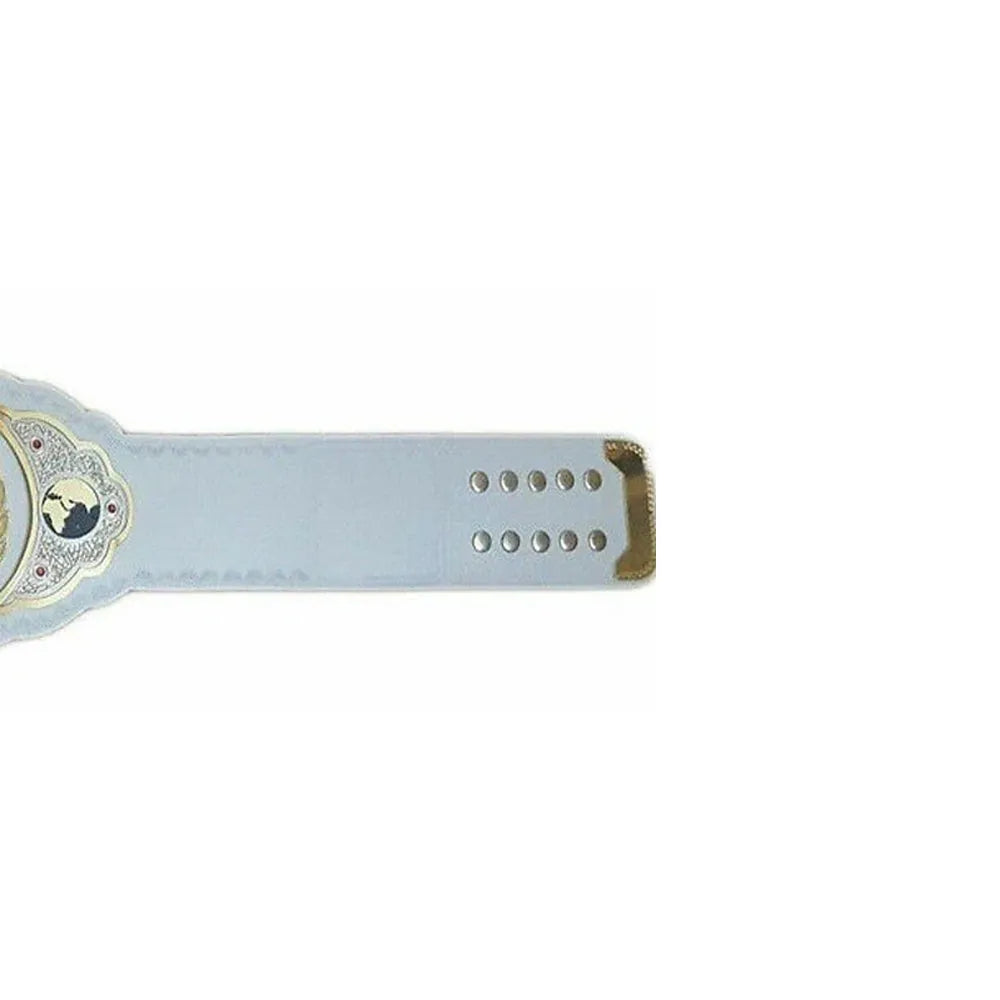 White TNA womens championship belt with gold and silver detailing from Champions Forge