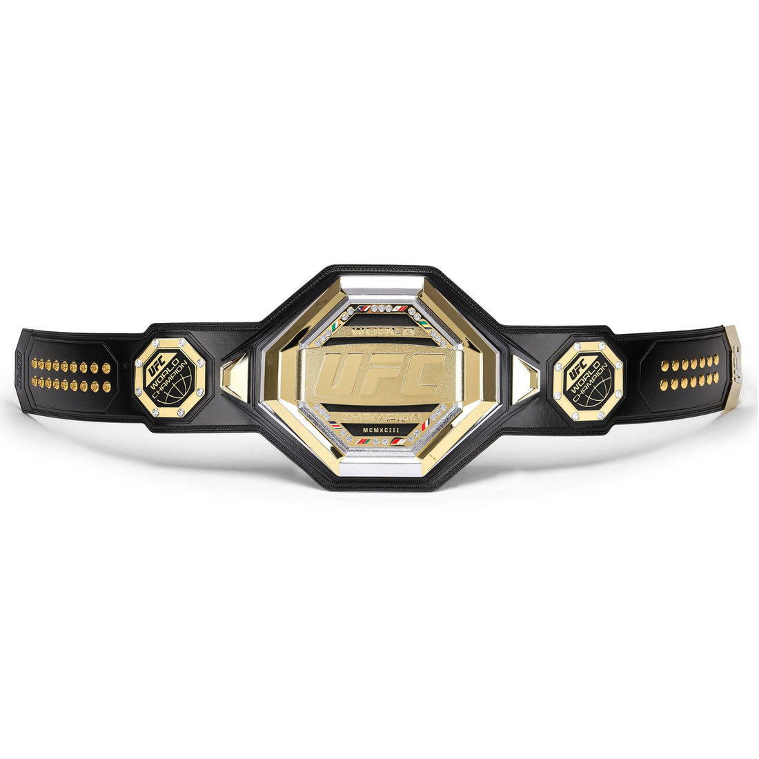 UFC legacy replica belt by Champions Forge with black strap and gold detailed center plate