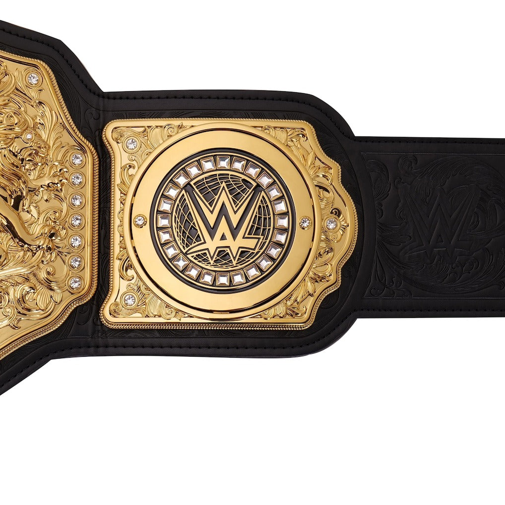 WWE World Heavyweight Championship replica belt left strap with engraved gold side plates