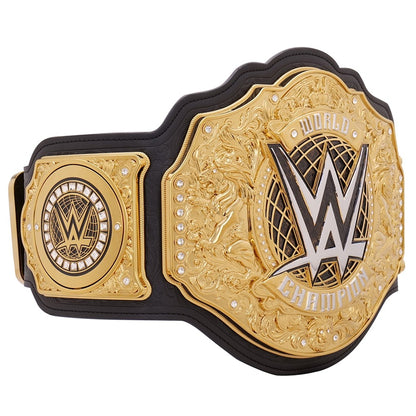 WWE World Heavyweight Championship replica belt right side plate gold finish close up